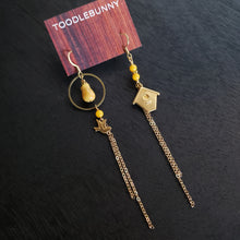Load image into Gallery viewer, Asymmetric Floral Birdhouse Tulip Earrings