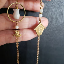 Load image into Gallery viewer, Asymmetric Floral Birdhouse Tulip Earrings