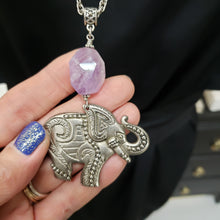 Load image into Gallery viewer, Amethyst Lucky Elephant Pendant Necklace
