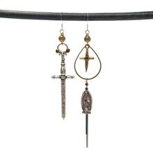 Load image into Gallery viewer, Medieval Maden Sword and Cross Earrings II