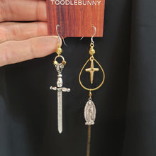 Load image into Gallery viewer, Medieval Maden Sword and Cross Earrings II