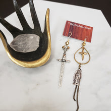 Load image into Gallery viewer, Medieval Maden Sword and Cross Earrings II