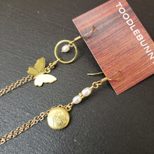 Load image into Gallery viewer, Asymmetric Butterfly Locket Earrings - White Pearl