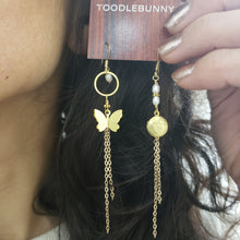 Load image into Gallery viewer, Asymmetric Butterfly Locket Earrings - White Pearl