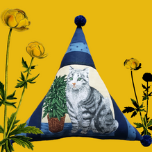 Load image into Gallery viewer, A Cat and His Plant PomPom Triangle Pillow