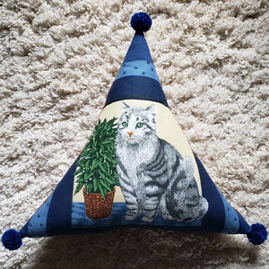 A Cat and His Plant PomPom Triangle Pillow
