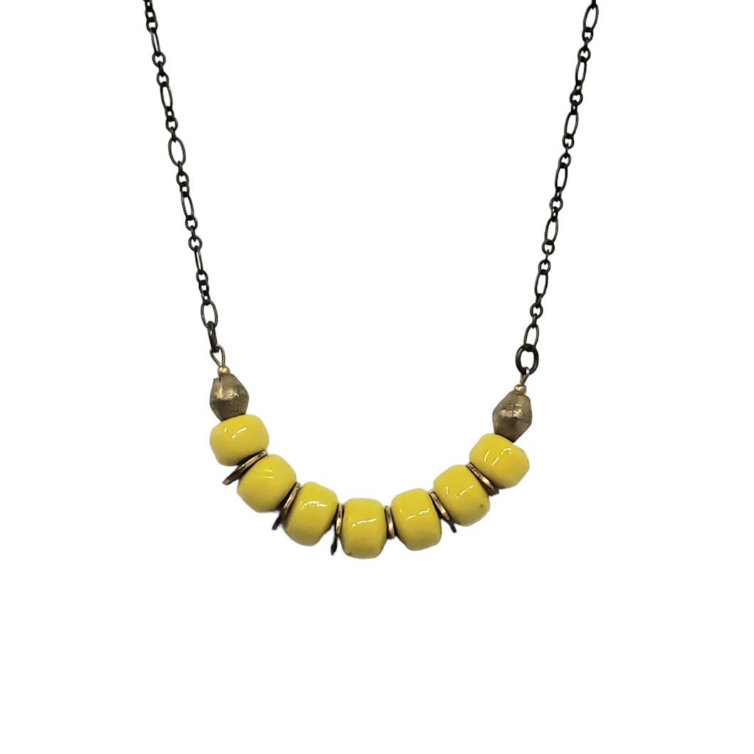 Crow Bead Layer Necklace - Yellow