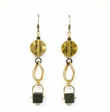 Load image into Gallery viewer, Pyrite Cube Drop Earrings