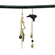 Load image into Gallery viewer, Asymmetric Twig Y Stone Bird Earrings - more colors available