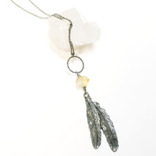 Load image into Gallery viewer, Citrine feather ring drop necklace