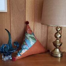 Load image into Gallery viewer, Abstract Rust Floral PomPom Triangle Pillow