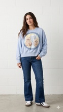 Load image into Gallery viewer, Reworked Quilted Lace Kitties Crewneck - Periwinkle SZ L/XL
