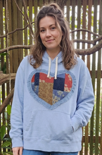 Load image into Gallery viewer, Reworked Lace Heart Hoodie - Lite Blue SZ L/XL
