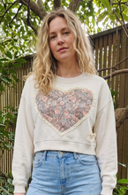 Load image into Gallery viewer, Reworked Lace Heart Cropped Crewneck - Winter White SZ S
