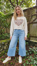 Load image into Gallery viewer, Reworked Lace Heart Cropped Crewneck - Winter White SZ S

