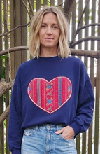 Load image into Gallery viewer, Reworked Vintage Trim Heart Crewneck - Navy SZ L/XL
