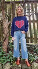 Load image into Gallery viewer, Reworked Vintage Trim Heart Crewneck - Navy SZ L/XL
