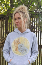 Load image into Gallery viewer, Reworked Lace Kitty Hoodie - Heather Grey SZ M
