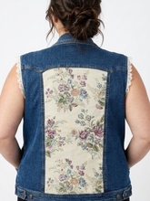 Load image into Gallery viewer, Reworked Denim Vest - 90s Floral and Lace XL
