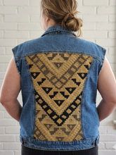 Load image into Gallery viewer, Reworked Denim Vest - Aztec Chevron L/XL
