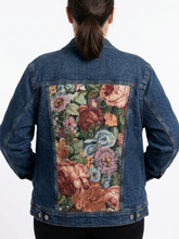 Load image into Gallery viewer, Reworked Denim Jacket - Floral Garden Tapestry XL
