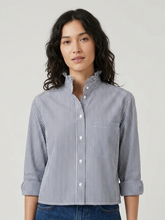Load image into Gallery viewer, Ruffled Collar Blouse - pinstripe M
