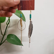Load image into Gallery viewer, Mixed Metals Asymmetric Feather Duster Earrings - Turquoise
