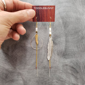 Mixed Metals Asymmetric Feather Duster Earrings