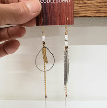 Load image into Gallery viewer, Mixed Metals Asymmetric Feather Duster Earrings
