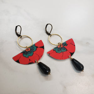 Curacao Red Floral Onyx Drop Earrings
