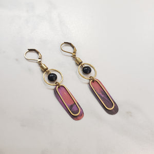 Abstract Brass Eye Earrings - Pinks
