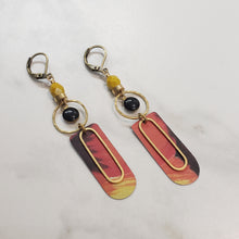 Load image into Gallery viewer, Abstract Brass Eye Earrings - Flame Sunset

