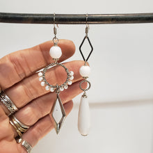 Load image into Gallery viewer, Asymmetric Winter White Milk Glass Earrings

