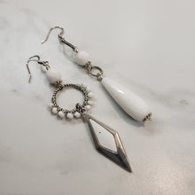 Load image into Gallery viewer, Asymmetric Winter White Milk Glass Earrings
