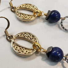 Load image into Gallery viewer, Lapis Eye Mixed Metal Spiked Fringe Earrings
