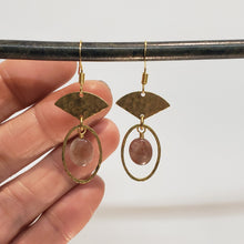 Load image into Gallery viewer, Petit Fan Sunstone Hoop Drop Earrings
