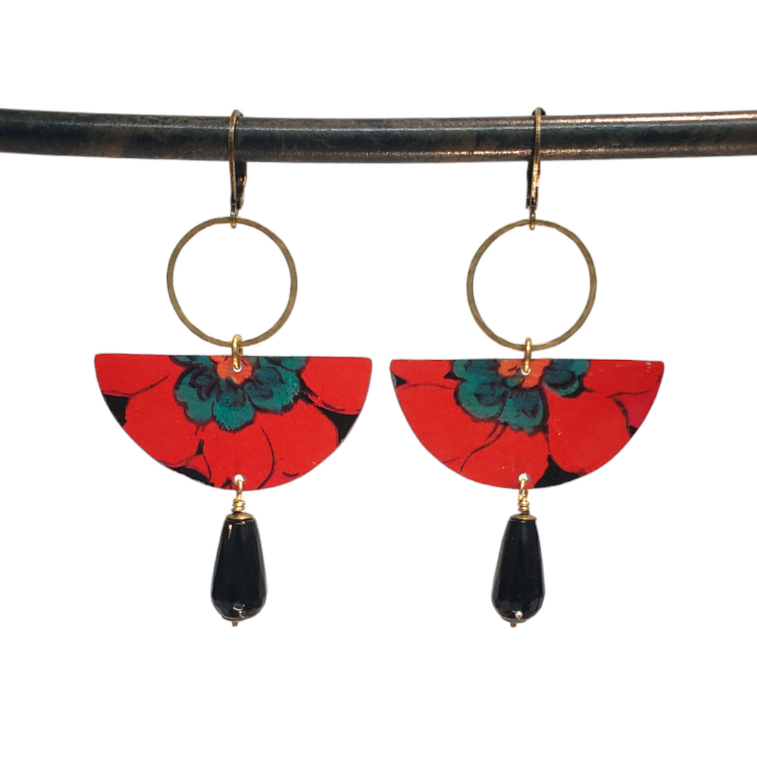 Curacao Red Floral Onyx Drop Earrings