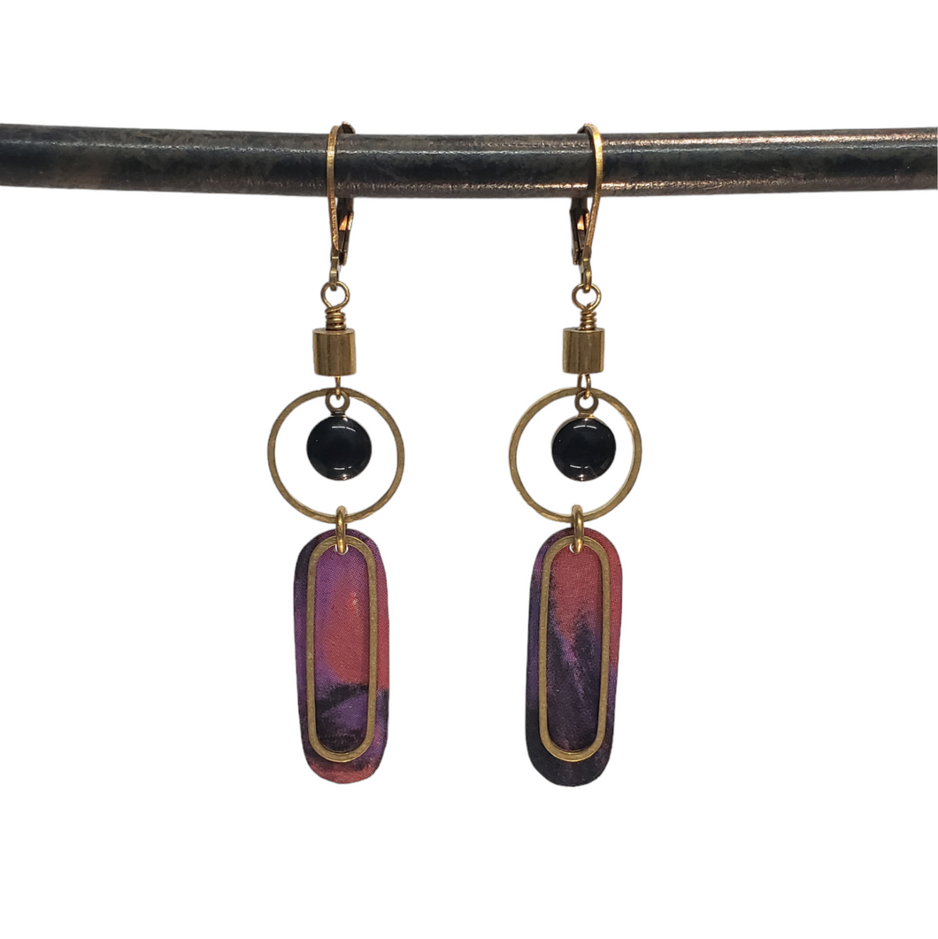 Abstract Brass Eye Earrings - Pinks