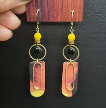 Load image into Gallery viewer, Abstract Brass Eye Earrings - Flame Sunset
