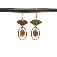 Load image into Gallery viewer, Petit Fan Sunstone Hoop Drop Earrings
