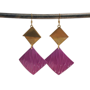 Vintage Brass Diamond Duo Statement Earrings