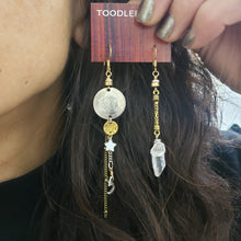 Load image into Gallery viewer, Asymmetric Crystal Quartz Charm Drop Earrings
