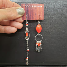Load image into Gallery viewer, Asymmetric Candy Apple Red Milk Glass Earrings
