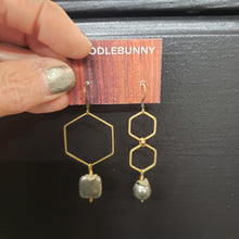 Load image into Gallery viewer, Asymmetric Hexagon Pyrite Drop Earrings
