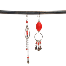 Load image into Gallery viewer, Asymmetric Candy Apple Red Milk Glass Earrings
