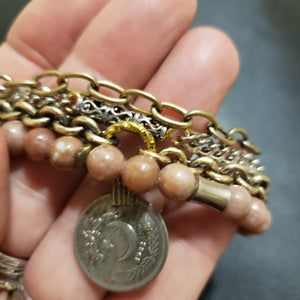 Multi Chain Kuchi Coin Stone Bracelet