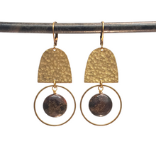 Load image into Gallery viewer, Domed Hammered Brass Modern Hoop Earrings - Bronzite
