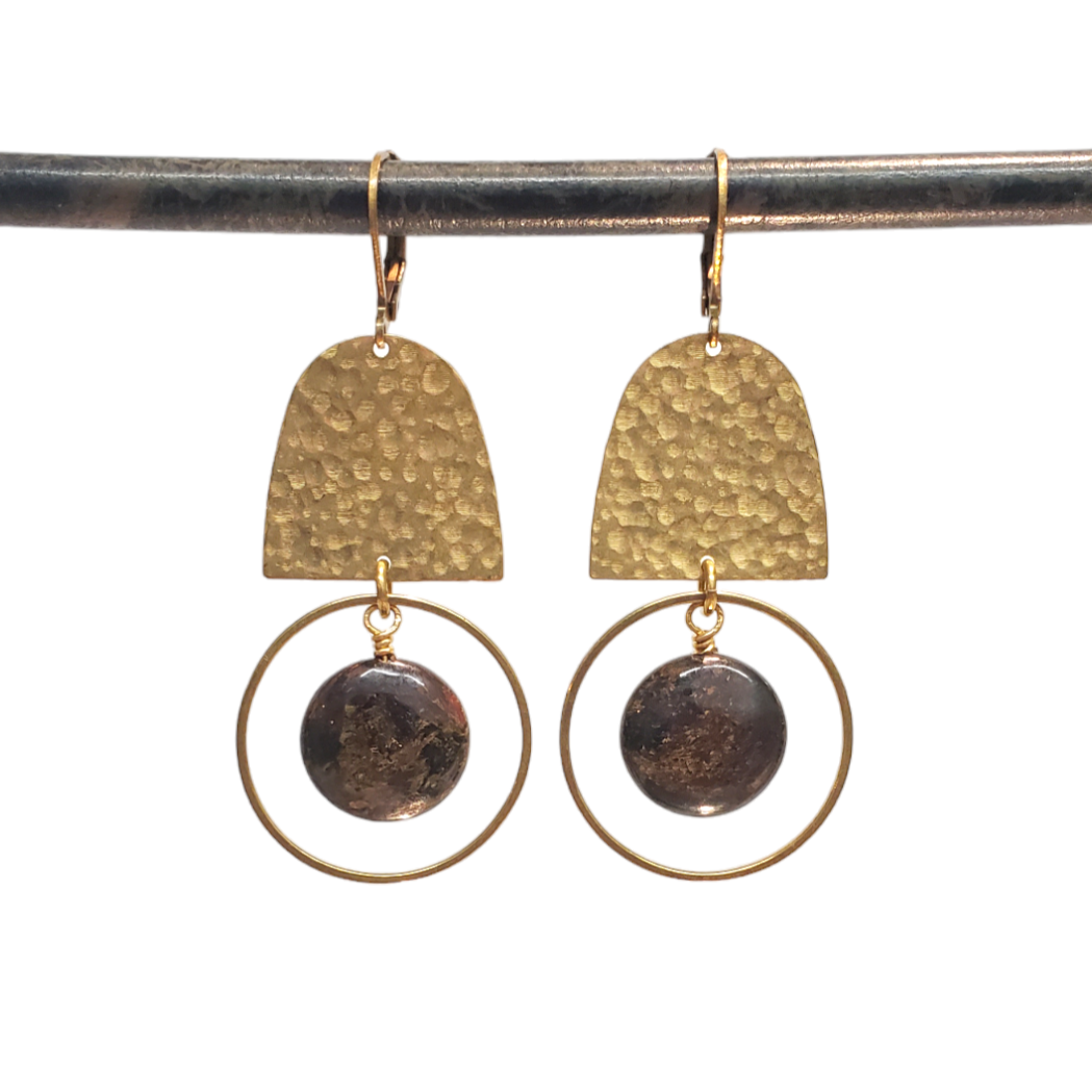 Domed Hammered Brass Modern Hoop Earrings - Bronzite