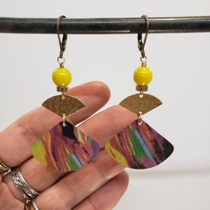 Abstract Tropical Fruit Tin Drop Earrings - Yellow
