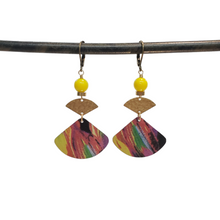 Load image into Gallery viewer, Abstract Tropical Fruit Tin Drop Earrings - Yellow
